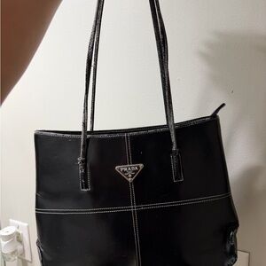 Vintage Prada Black Leather Tote